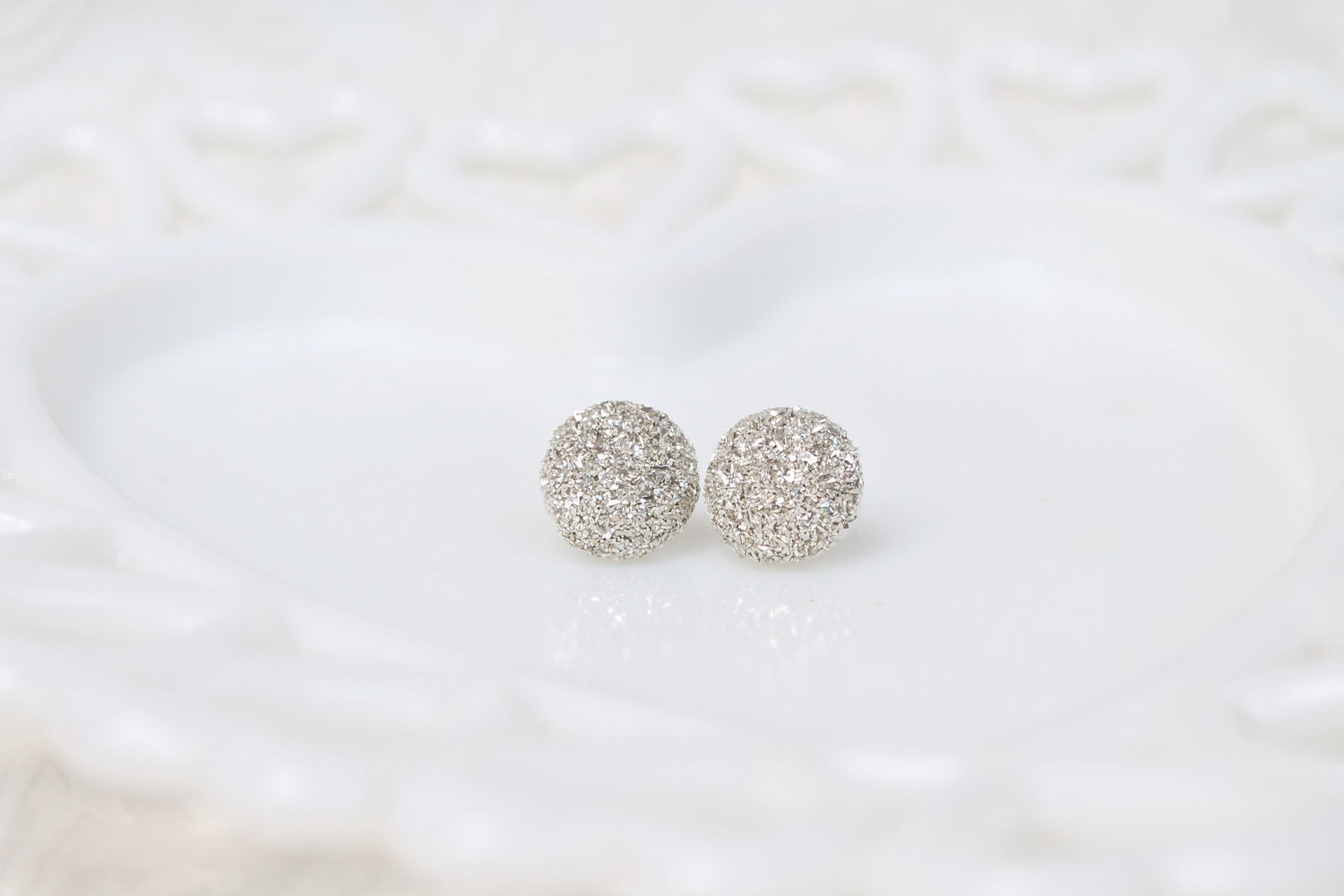 Sparkling Silver Glitter Studs