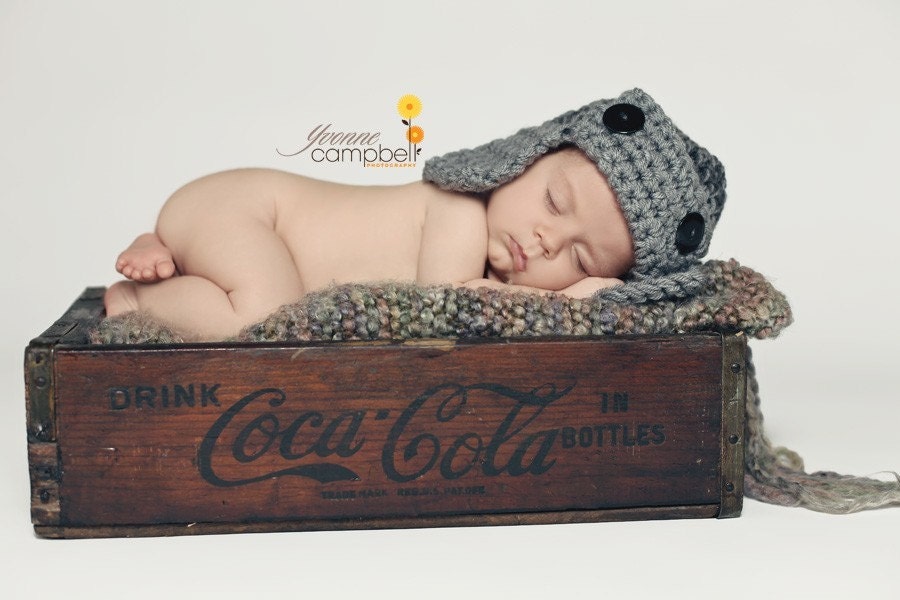 AVIATOR Hat Newborn Baby Photo prop in Gray - Photography Session Baby Hat - ALL BABIES