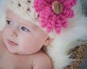 Newborn HAT Flower Cream Pink - Photography Baby Photo Prop  - all babies Photo Session