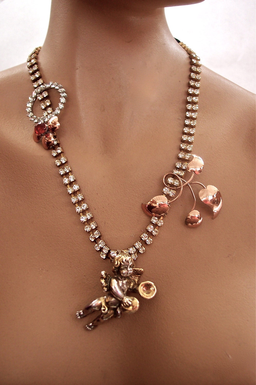 My Romance Vintage Sterling Silver Cupid Rhinestone Necklace