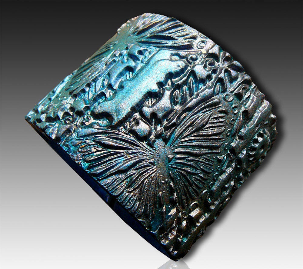 Graphite butterflies polymer clay cuff bracelet