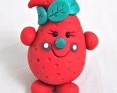 Red STRAWBERRY PARKER Figurine - Polymer Clay Character Totem