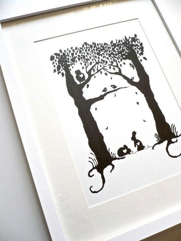 Animal Hearts / Large Silhouette Wall Art Forest Print