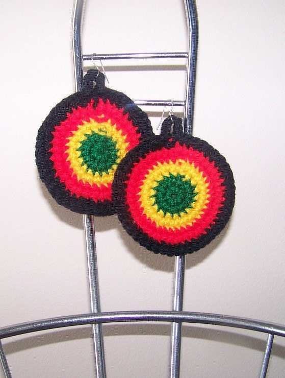 FREE SHIPPING// Crochet Roots Rasta Afrocentric Earrings