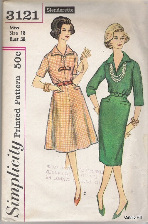 Simplicity 3121 Sz 38 A-Line or Slim Dress from 1959