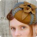 Golden Fascinator Hat Pillbox Mini Hat Vintage Style Antuaue Gold and Turquoise