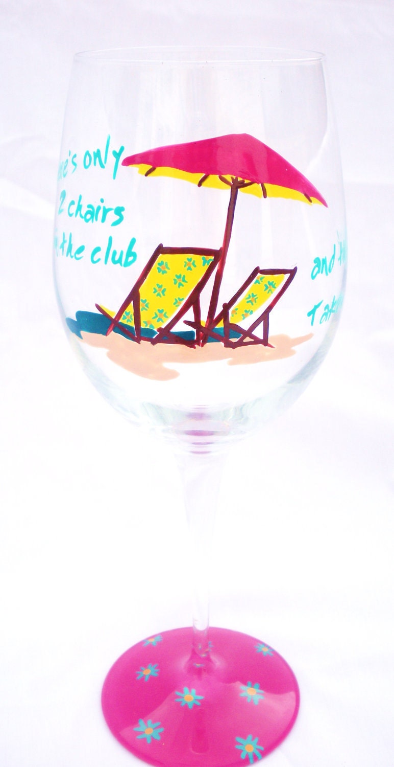 Hand Painted  Summer Beach Chairs Wine Glass