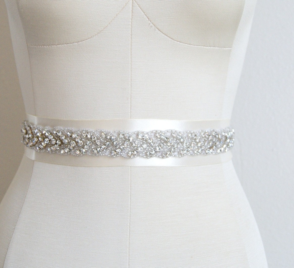 Crystal Beaded Bridal Sash TRESSE in Ivory or White