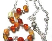Meditation Prayer Bead Rosary Chakra Yoga Necklace in Natural Orange Carnelian Beads and Sterling Silver