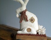 RABBIT - BUNNY - Spring - Pull Toy - Primitive - Folk Art - White Bunny Rabbit - Woodland Animal - One of a Kind - EMMA