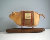 PIG - Primitive - Folk Art - Soft Sculpture - Farm Animal - Hog - Art Doll - Barnyard Critter - OOAK - CREOLE