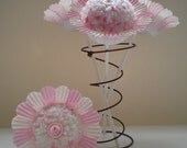 Spring FLOWERS - Pink and White - Pom Poms - Centerpiece - Cupcake Blooms - Party Decor - Nursery Decor