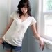 Deep v-neck tunic - country bohemian style with antique ivory buttons and lace insert - small