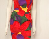 Size Small Vintage Red Floral Strapless Dress
