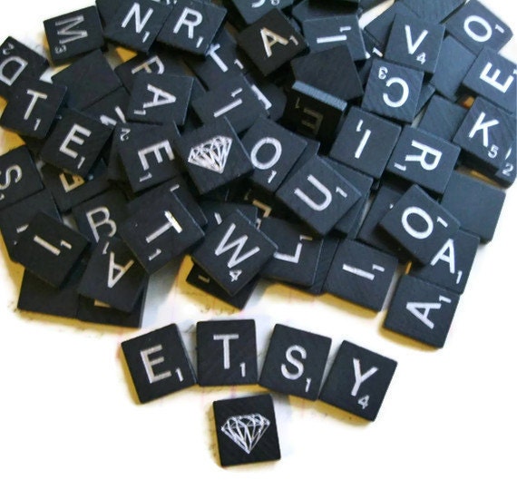 Black Scrabble Tiles set of 10 Jubilee Edition Tiles