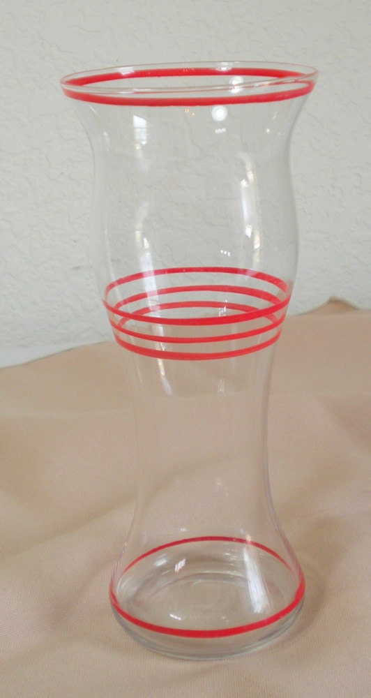 Vintage Depression Era Glass Vase Delicate and Slender with Red Rings