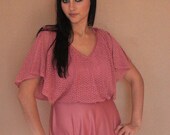 Vintage 70s Crochet Dress Pink Maxi S Draped