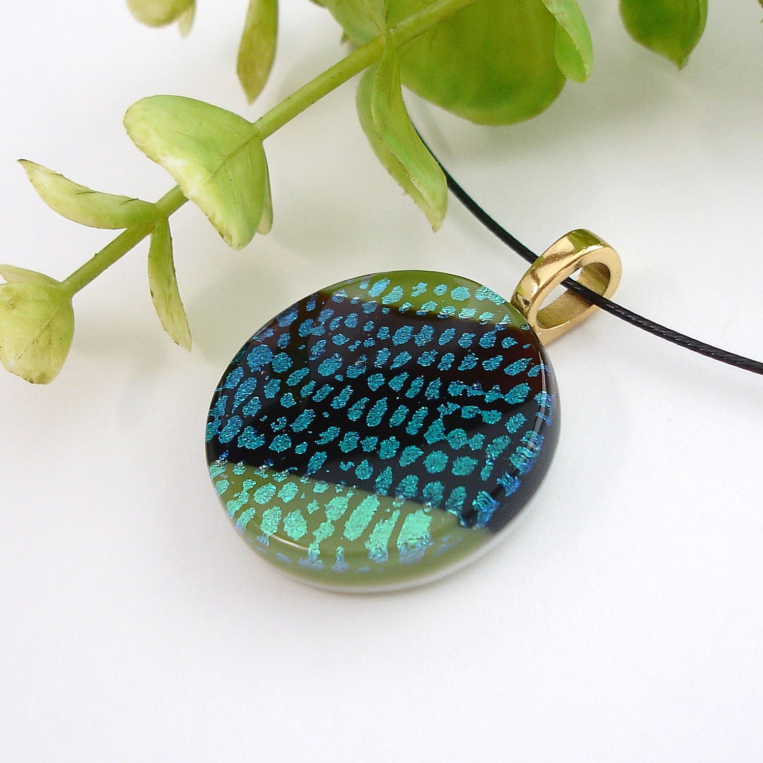 Clearance sale, Green and Black Necklace and Pendant, Fused Glass Jewelry