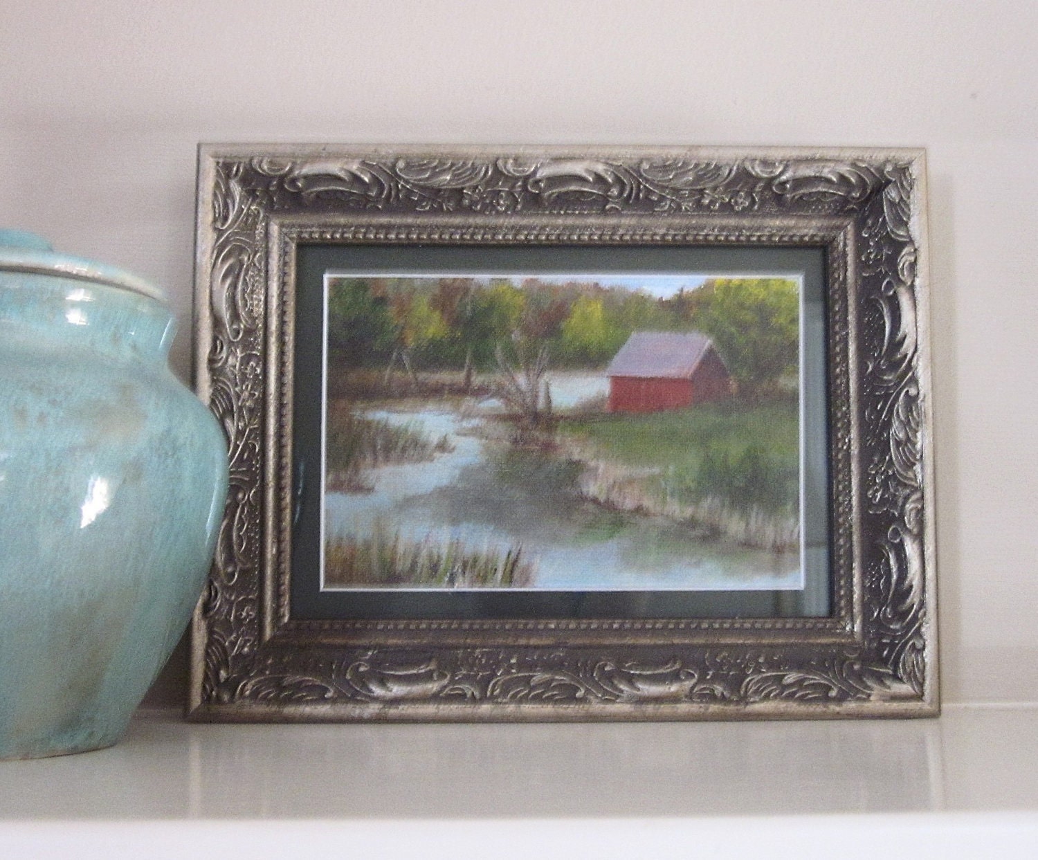 Small Framed Acrylic Landscape Painting - Original Farmhouse Country Wall Decor