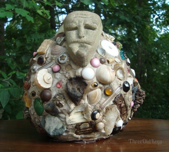 Memory Jug Stone Face Folk Art Silver Coin RR Button Pennsylvania