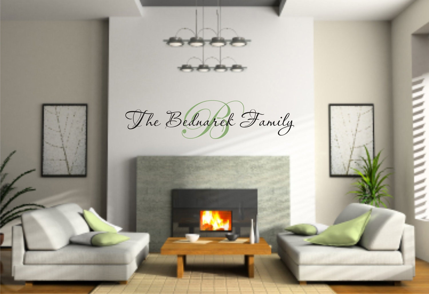 Vinyl Wall Decal Your Family's Last Name with Monogram - Family Name Vinyl Wall Decal - Family Monogram - Family Wall Decal