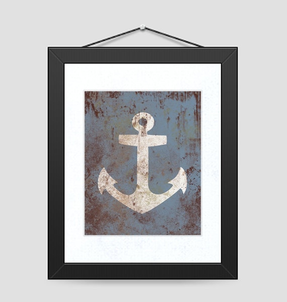 Vintage Nautical Anchor - Distressed Print - Children Nursery Playroom Artwork