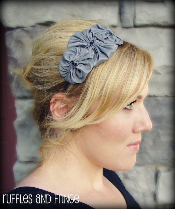 Charcoal Grey Rosette Flower Headband for Women and Girls