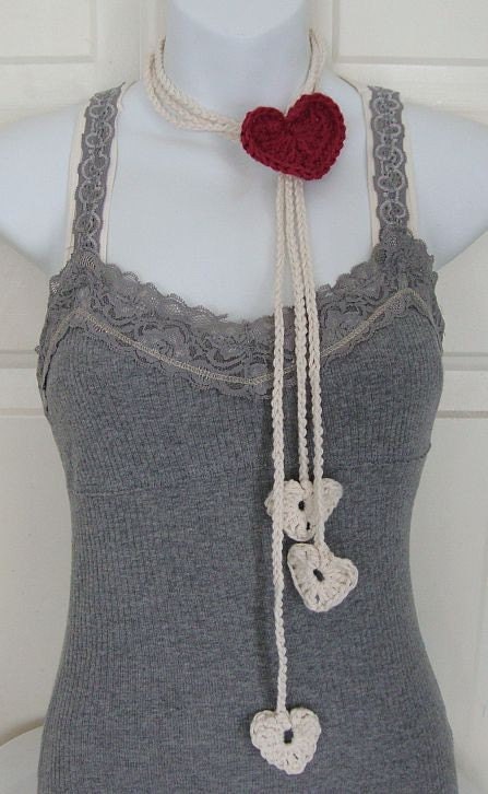 Crochet Heart Lariat Necklace