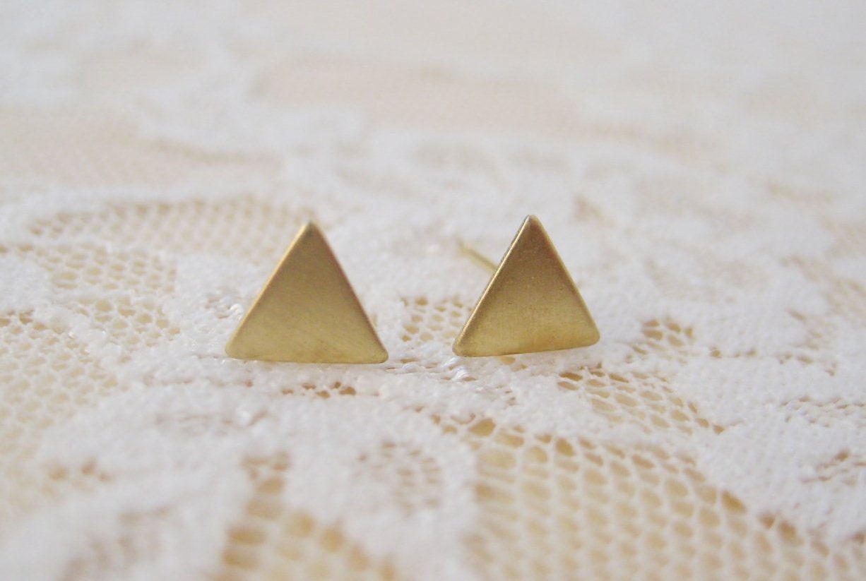 Tiny Brass Gold Triangle Stud Earrings