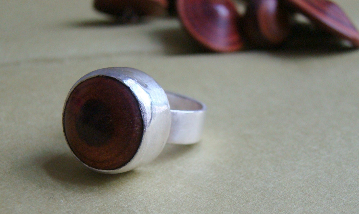 reclaimed wood button ring size 6