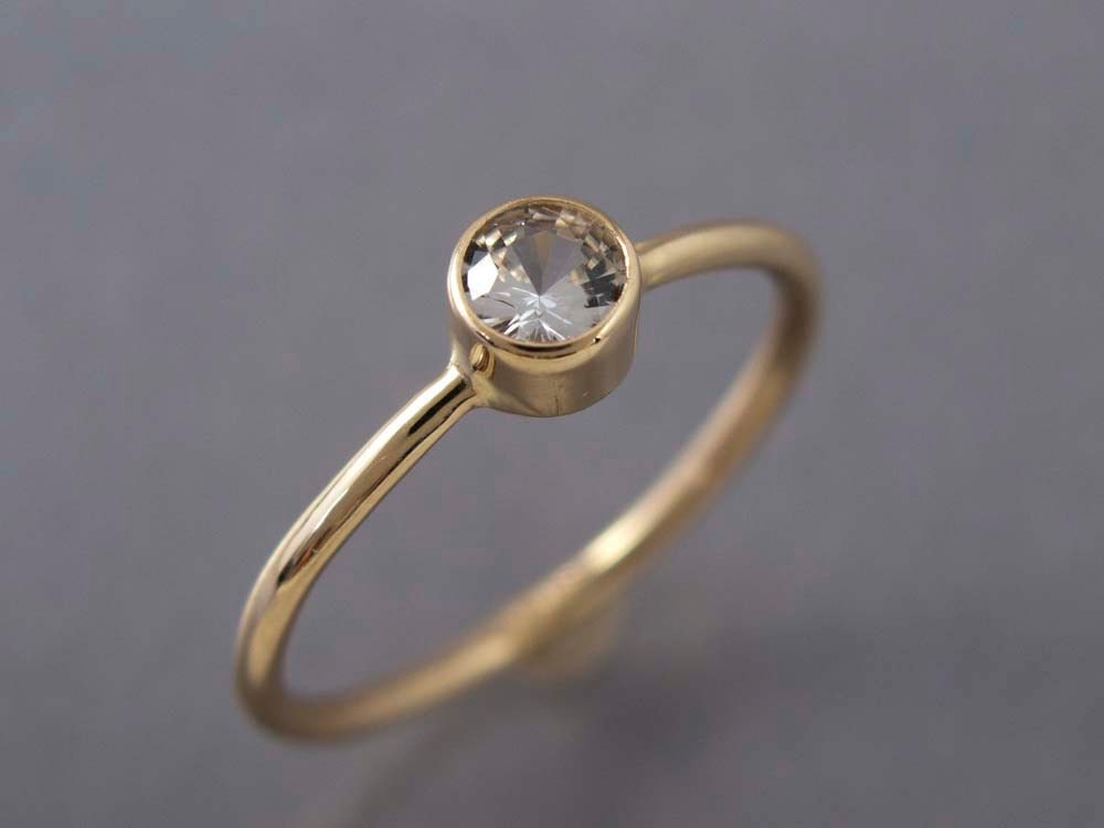 White Sapphire in 14k Yellow Gold Engagement Ring - Size 7.75 Ready to Ship