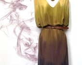 Dress silk handdyed ombre yellow olive green purple  grecian style  caftan MADE TO ORDER