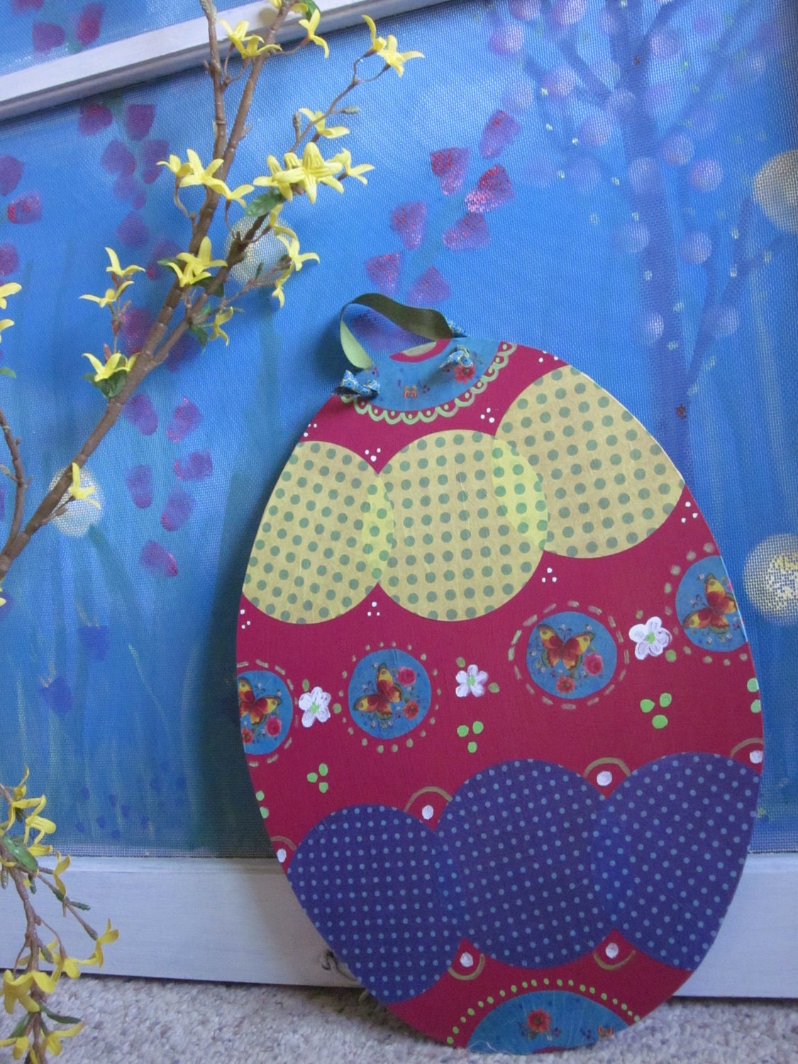 Wall or door decor, Bohemian Style Easter Egg, Door Hanger or Wall Art--Upcycled/Repurposed, Boho
