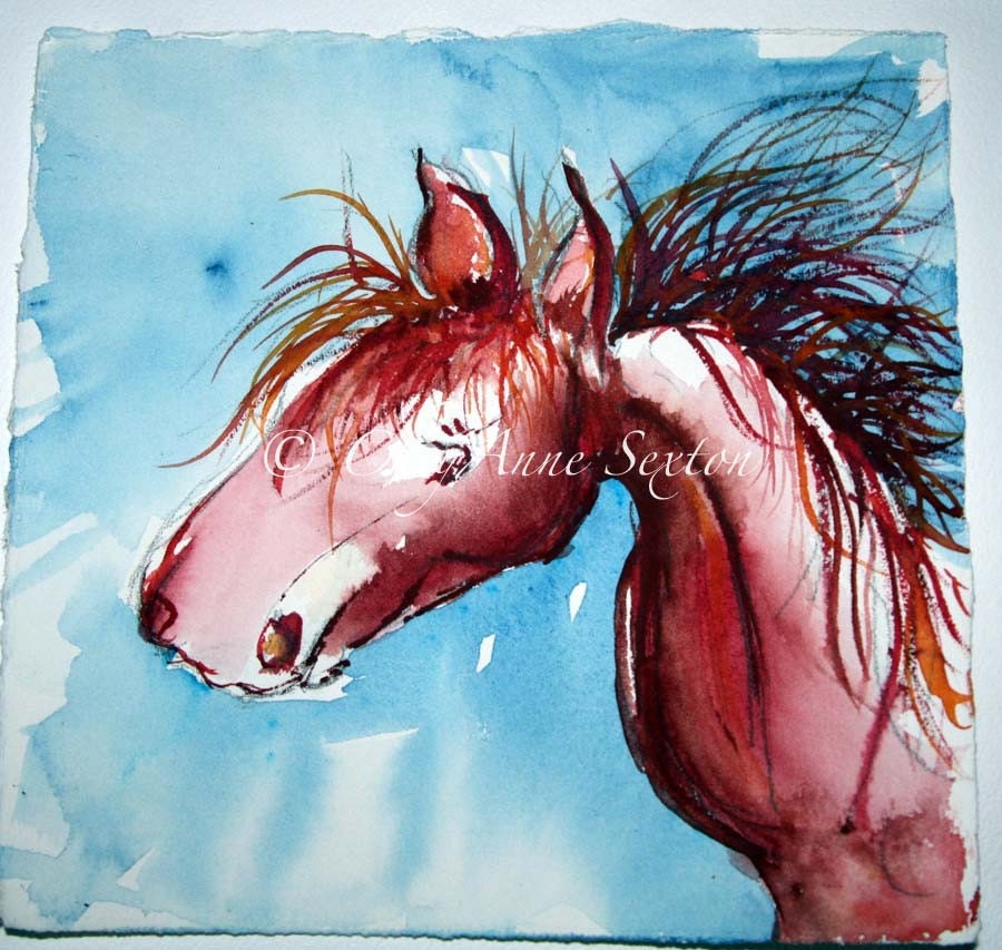 Horse Art Flame the Firey Pony  was 30 NOW 20  7x7 original watercolour