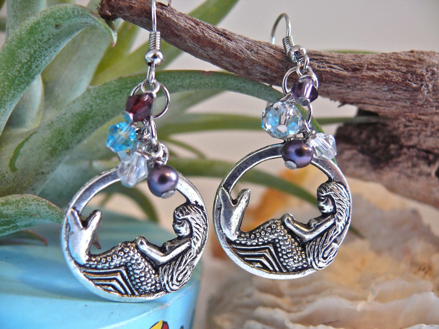 Mermaid Earrings Hawaiian Jewelry made on North Shore, Oahu Hawaii for Beach Brides