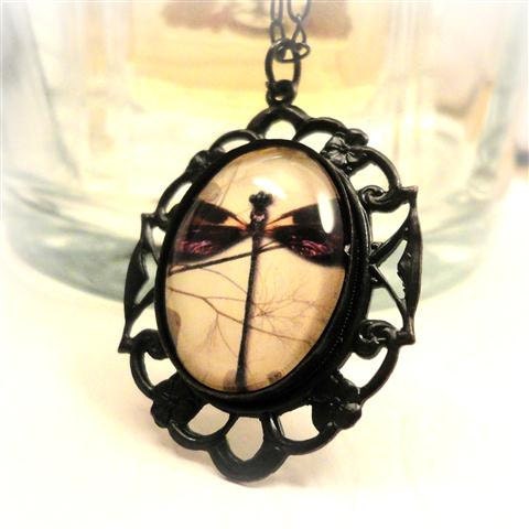 Dragonfly Jewelry Necklace, Purple Dragonfly Pendant Necklace, Victorian Necklace Jewellery