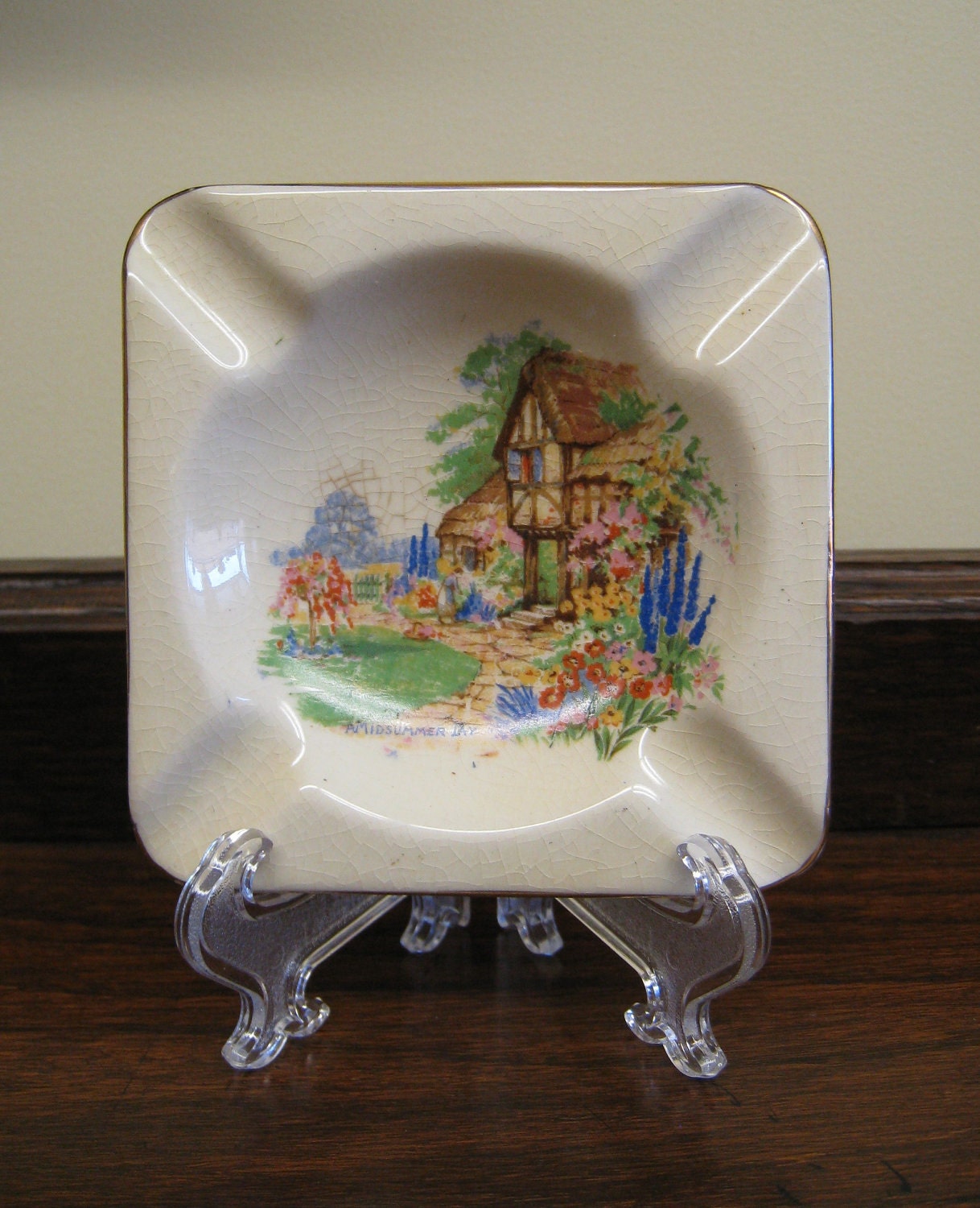 Vintage Ashtray Staffordshire Made in England, Porcelain Ceramic Pottery Ash Tray, Midsummer Day, Tip Tray Pin Dish