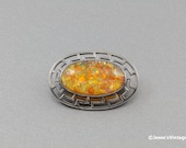 Vintage Sterling Lapel Pin w Faux Opal and Greek Key Pattern