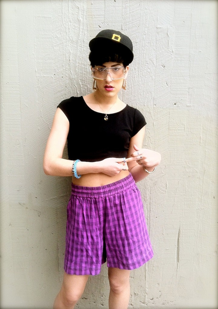 CLEARANCE 90s Purple Plaid Shorts Small/Medium