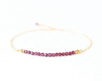 Beaded Bar Bracelet - Garnet