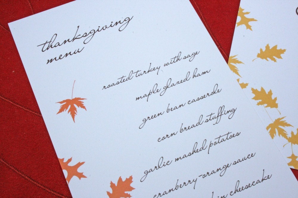 Fall Wedding Invitations, Place Cards, Menu Cards in Falling Leaf design
