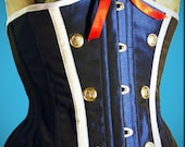 Navy Sailor Girl Underbust Steel Boned Corset, Custom Made, Burlesque, Rockabilly, Pin-Up,