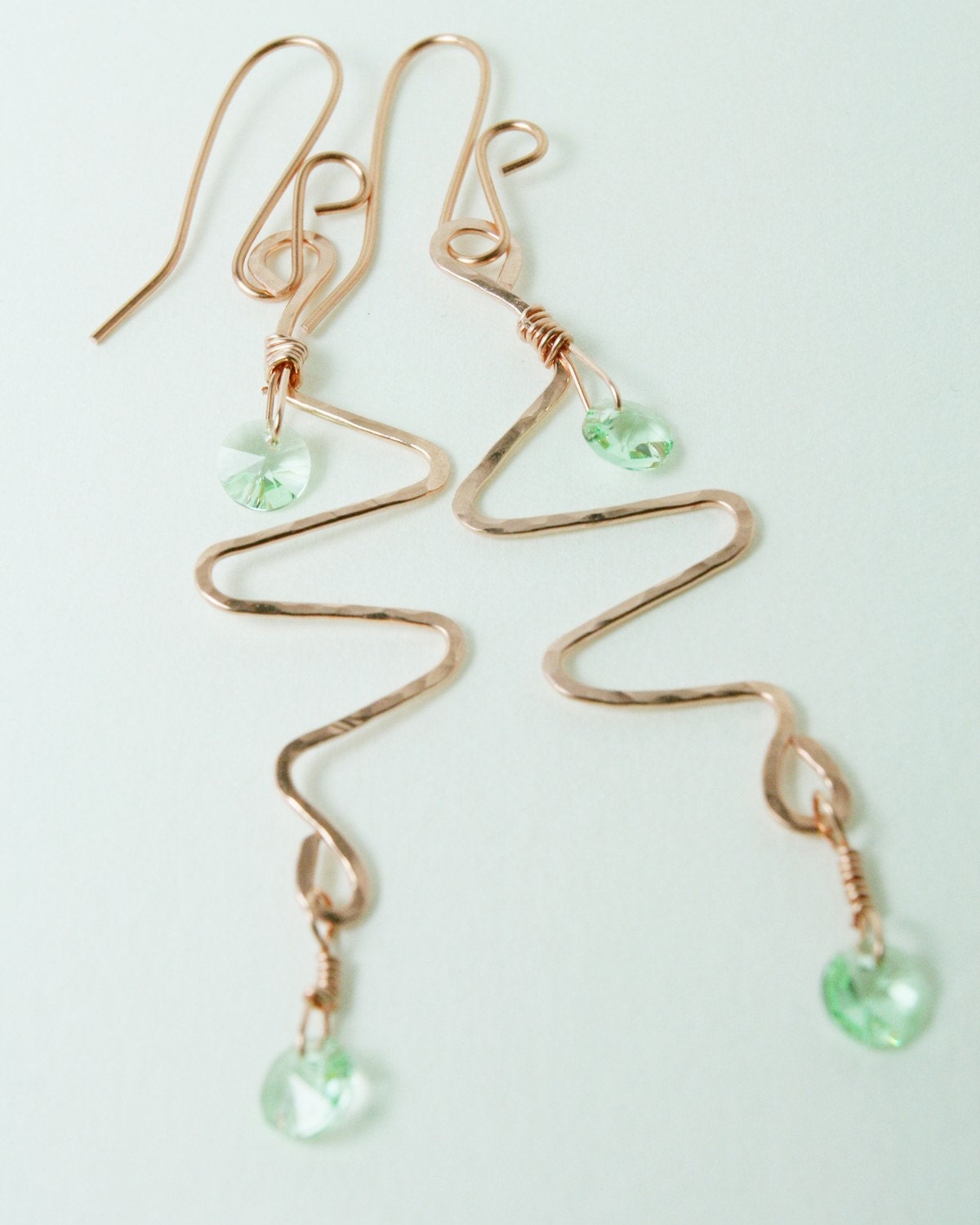 SALE Contemporary Styled Copper Earrings with Swarovski Chrysolite Elements Rivoli Crystals - SRAJD