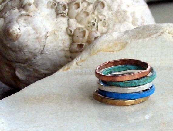 Mix metals and patina stacking ring set of five