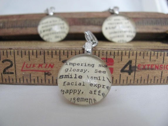 Smile Charm, Dictionary Charm Bookmark Keychain Necklace Bracelet by Kristin Victoria Designs