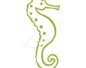 Seahorse digital stamp clip art in green and black