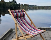 SALE white oak deck chair with OOAK fabric designed by gallant and jones