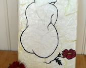 Woman, Red Poppy Flower Painting - Female Body Nude Silhouette - Original Mixed Media Acrylics & Vintage Paper Collage Fine Art Wall Hanging