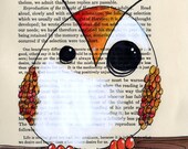 Owl prints- reproduction of vintage paper drawing - Giant Owl poster print - Orange owl poster in 11x17 poster print -