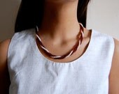 Vintage Beaded Necklace - White and Ruby Red Plastic Beaded Necklace - Candy Cane Twirl Pattern